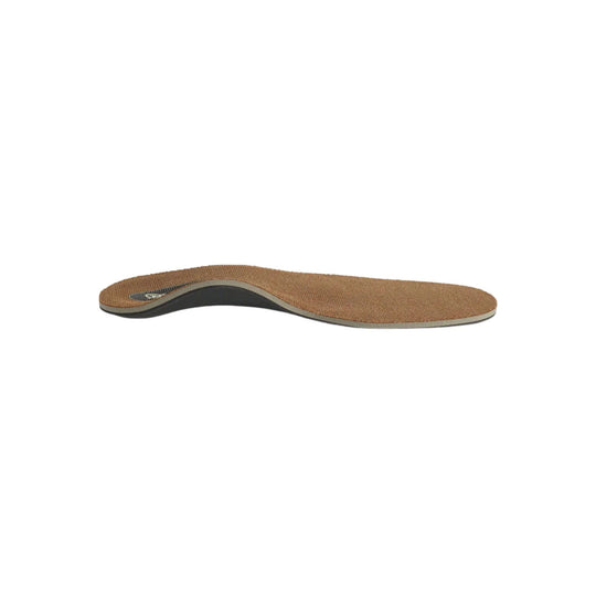 Brown contoured shoe insole with black arch support and beige edge