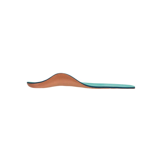 Blue-and-tan orthotic insole shown in side profile