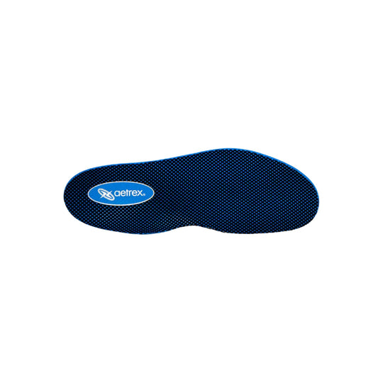 Blue shoe insole with black textured top and Aetrex logo