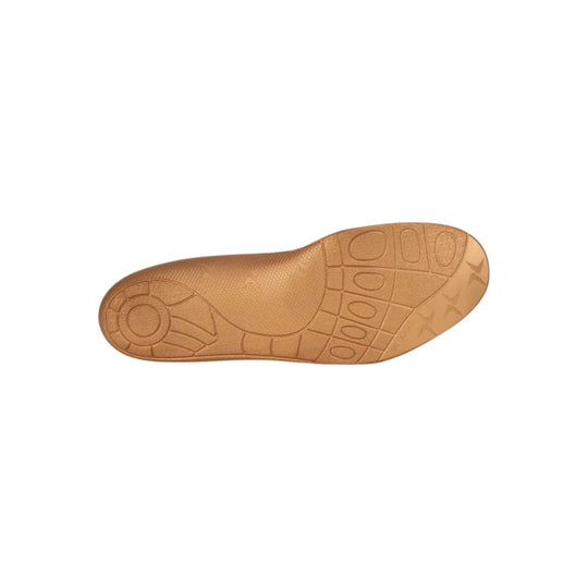 Tan orthotic shoe insole with segmented tread pattern
