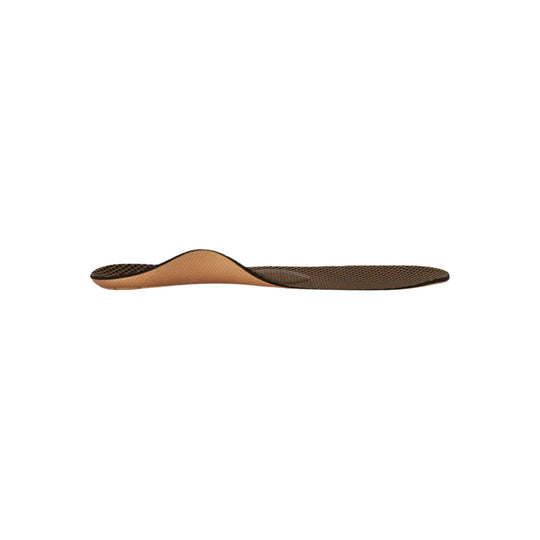 Brown contoured orthotic insole with metatarsal support and black trim