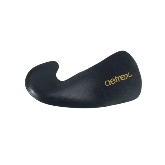 Black contoured orthotic insert with gold Aetrex logo