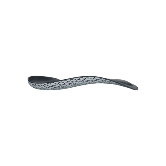 Black and gray contoured orthotic insole with patterned side and arch support