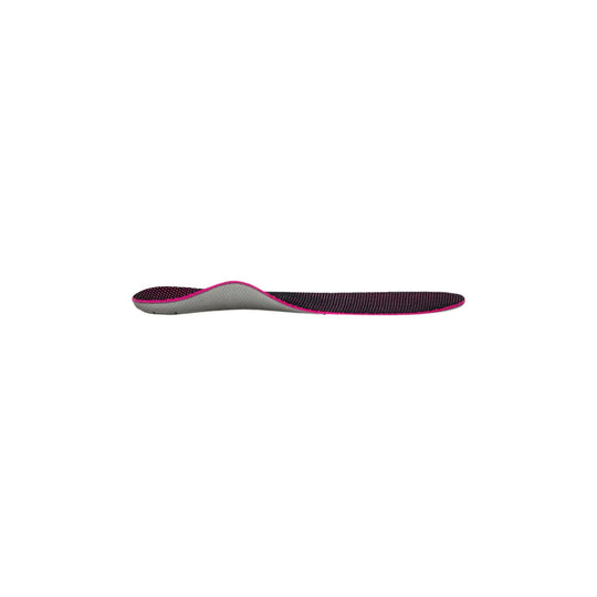 Pink and gray contoured orthotic insole with black textured top