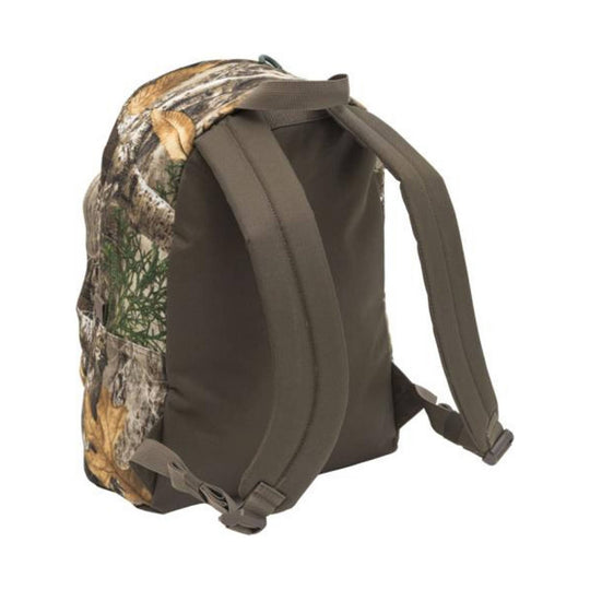 Camouflage backpack with front zip pocket and padded shoulder straps