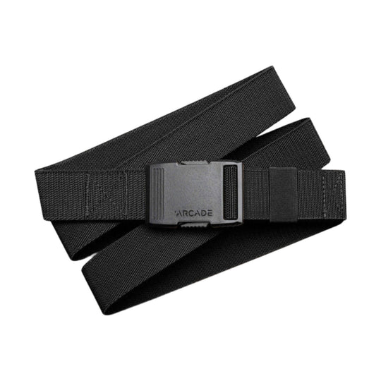 Black woven webbing belt with a matte buckle