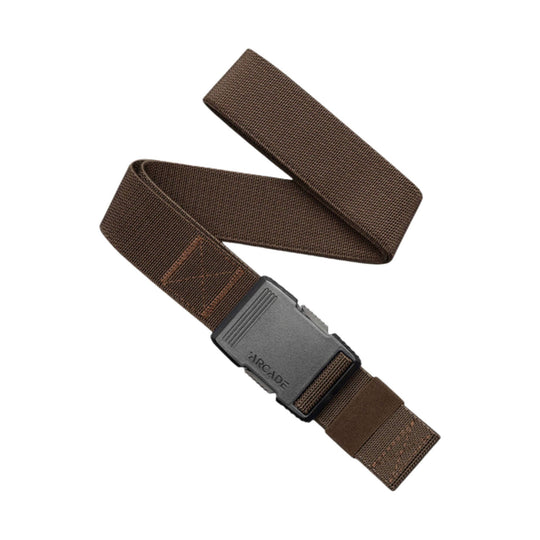 Brown woven webbing belt with gray buckle
