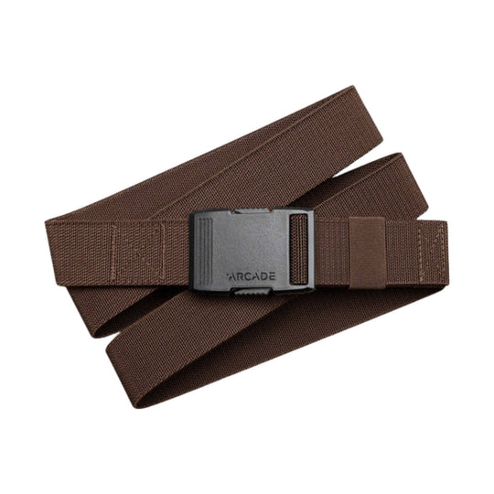 Brown woven webbing belt with a gray buckle