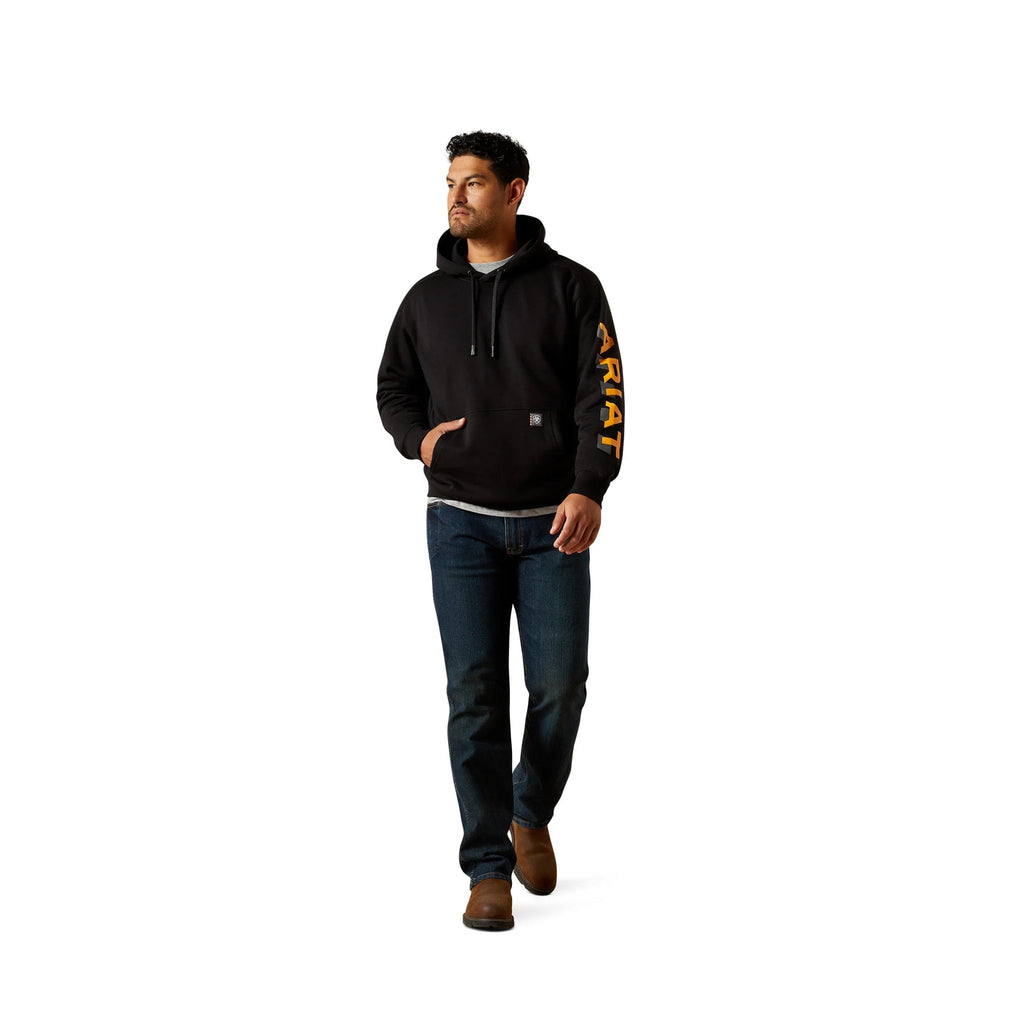 Ariat Men's Lightweight Logo Hoodie - Black Rebar Orange - Lenny's Shoe & Apparel