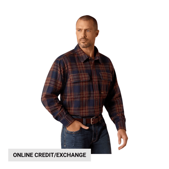 Ariat Men's Rebar Heavy Flannel Work Shirt - Navy/ Malbec - Lenny's Shoe & Apparel