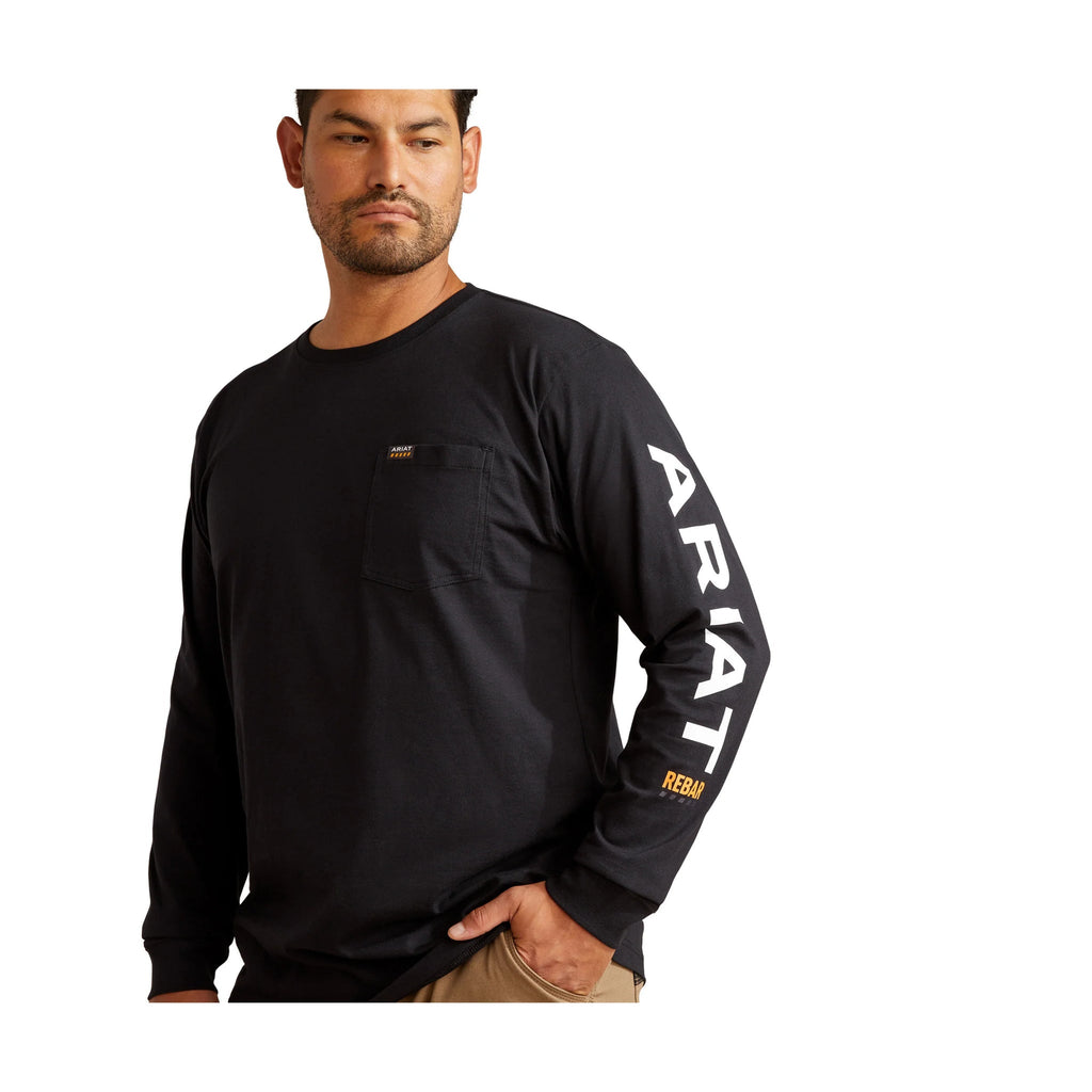 Ariat Men's Rebar Strong Standard Long Sleeve Pocket Tee - Black/White - Lenny's Shoe & Apparel