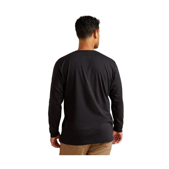 Black long-sleeve crewneck shirt shown from the back