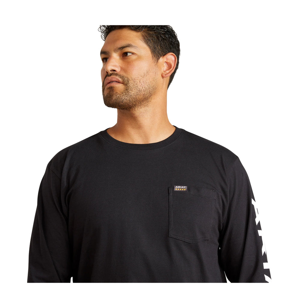 Ariat Men's Rebar Strong Standard Long Sleeve Pocket Tee - Black/White - Lenny's Shoe & Apparel