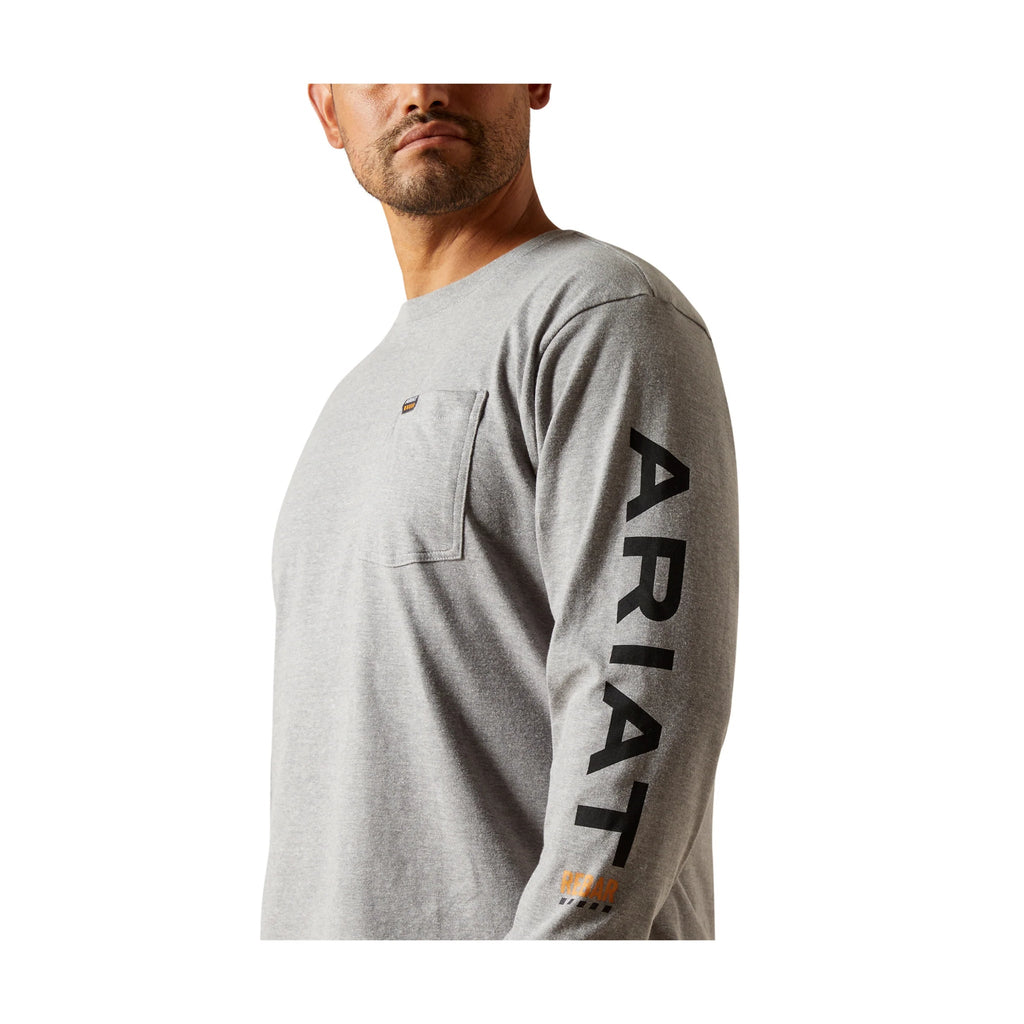 Ariat Men's Rebar Strong Standard Long Sleeve Pocket Tee - Heather Grey/Black - Lenny's Shoe & Apparel