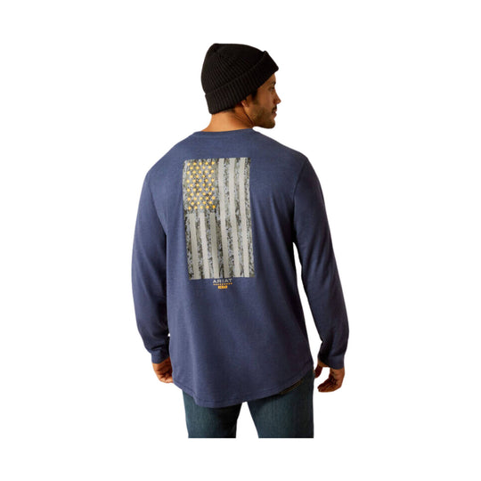 Ariat Men's Rebar Workman Reflective Flag Graphic Long Sleeve Shirt - Navy Heather - Lenny's Shoe & Apparel