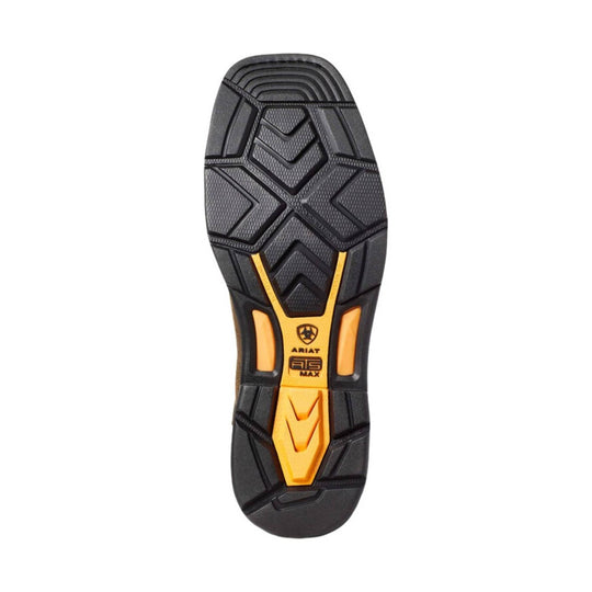 Black and yellow boot outsole with deep tread and ARIAT ATS MAX branding