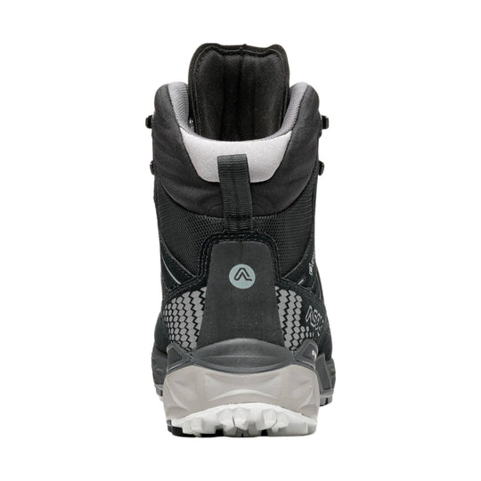 Black insulated hiking boot with a tall padded cuff, gray trim, and a rugged lug sole