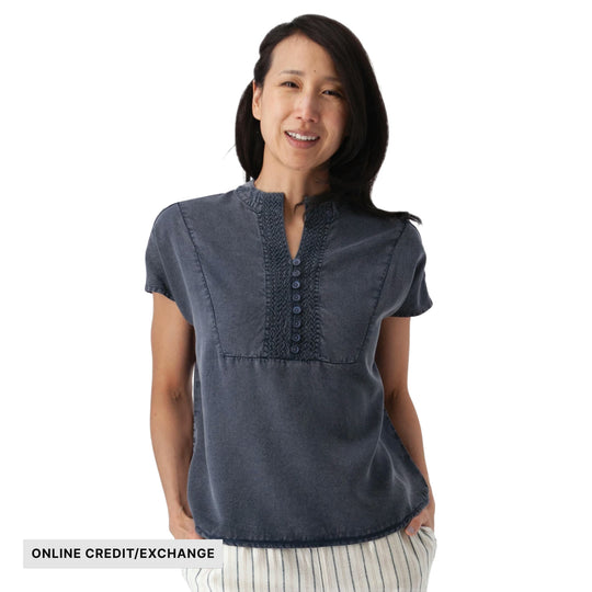 Aventura Women's Margot Mandarin Collar Top - Indigo - ONLINE CREDIT/EXCHANGE - Lenny's Shoe & Apparel