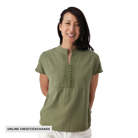 Aventura Women's Margot Mandarin Collar Top - Olivine - ONLINE CREDIT/EXCHANGE - Lenny's Shoe & Apparel