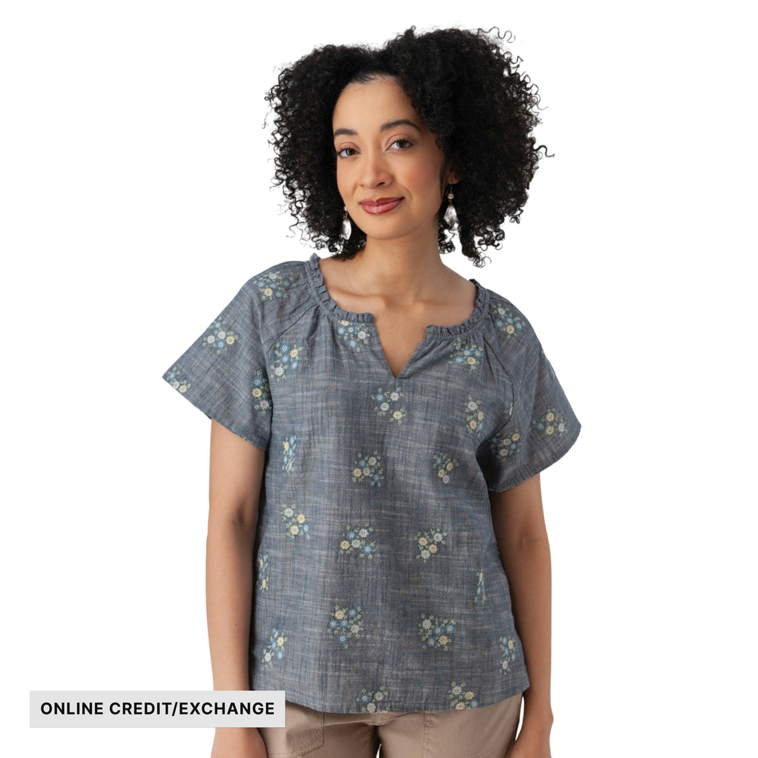 Aventura Women's Mariposa Floral Split Neck Blouse - Gibraltar Sea - ONLINE CREDIT/EXCHANGE - Lenny's Shoe & Apparel