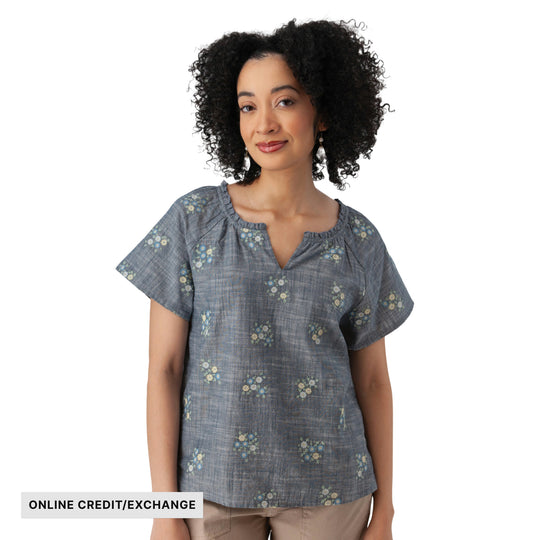 Aventura Women's Mariposa Floral Split Neck Blouse - Gibraltar Sea - ONLINE CREDIT/EXCHANGE - Lenny's Shoe & Apparel