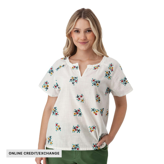Aventura Women's Mariposa Floral Split Neck Blouse - White - ONLINE CREDIT/EXCHANGE - Lenny's Shoe & Apparel