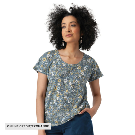 Aventura Women's Meadows Floral Burnout Tee - Gibraltar Sea - ONLINE CREDIT/EXCHANGE - Lenny's Shoe & Apparel