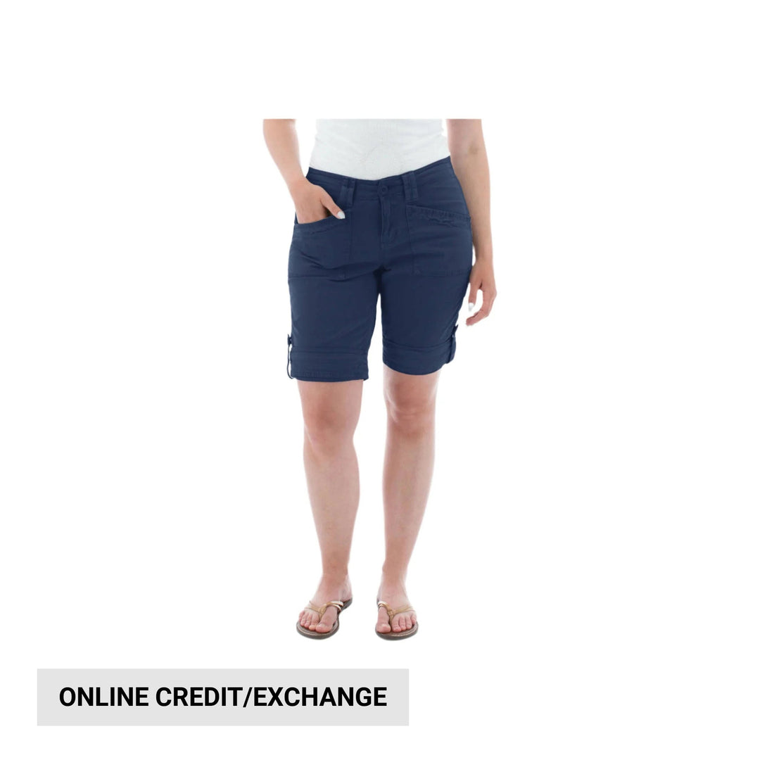Navy roll-up cargo shorts with front and side pockets