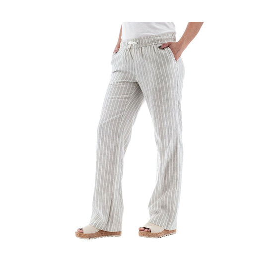 Light striped wide-leg pull-on pants with elastic waistband and side pockets