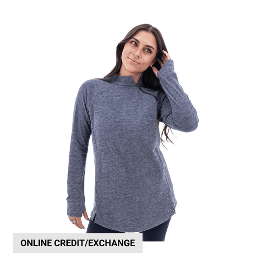 Gray long-sleeve fleece tunic with a half-zip collar