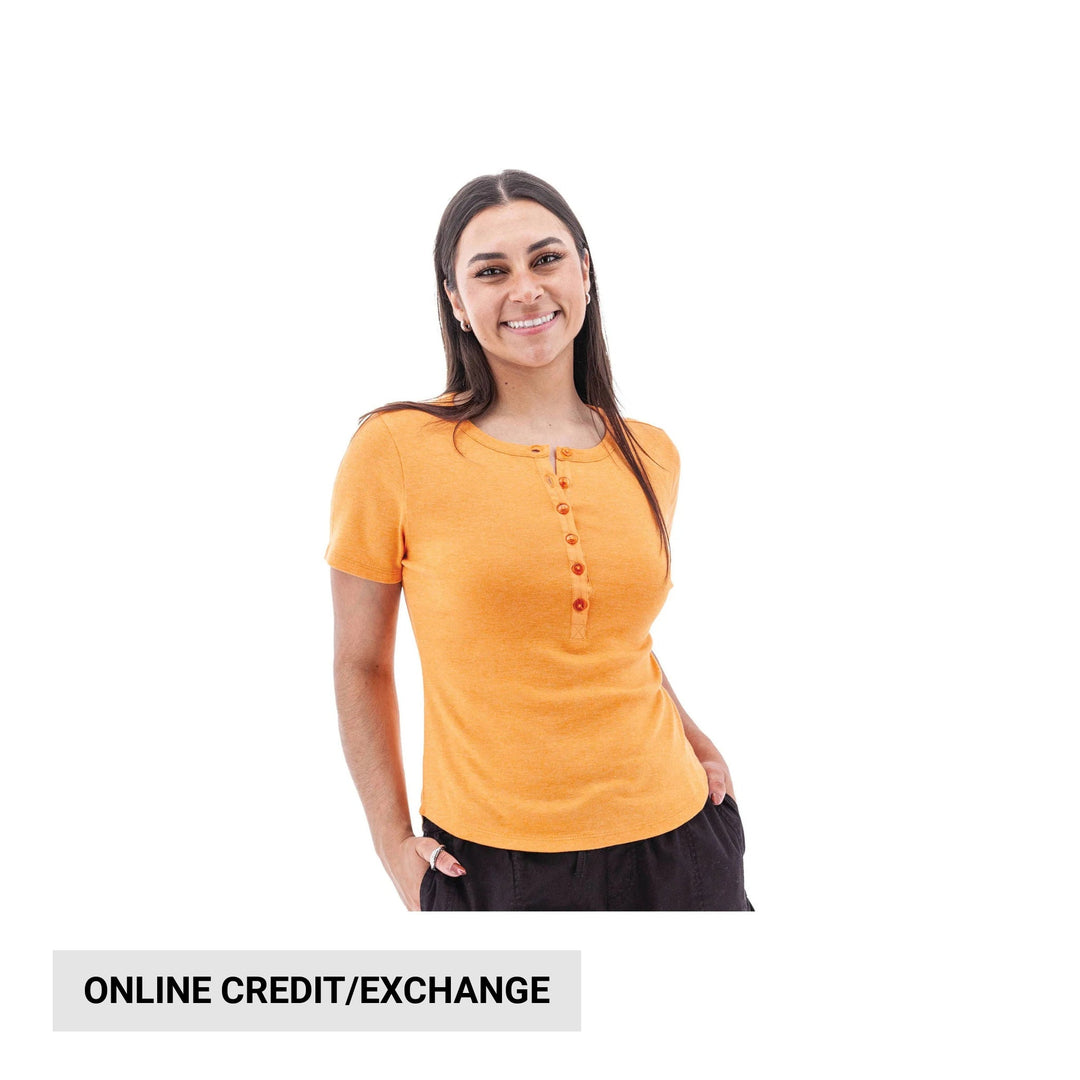 Apricot short-sleeve henley shirt with button placket
