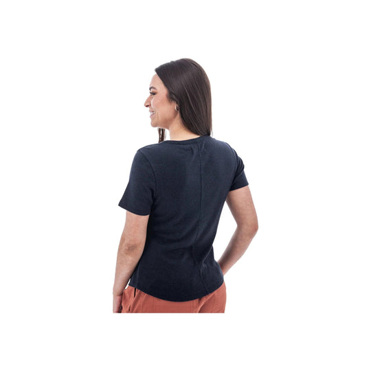 Black short-sleeve T-shirt shown from the back