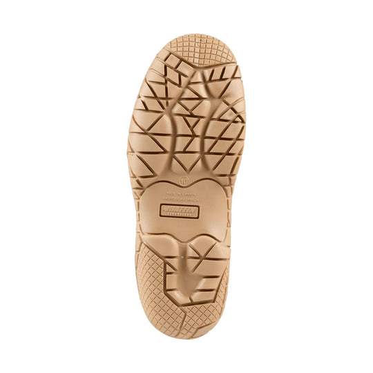 Tan boot sole with deep geometric tread and Baffin Technology logo