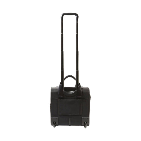 Black two-wheeled rolling underseat suitcase with extended telescoping handle