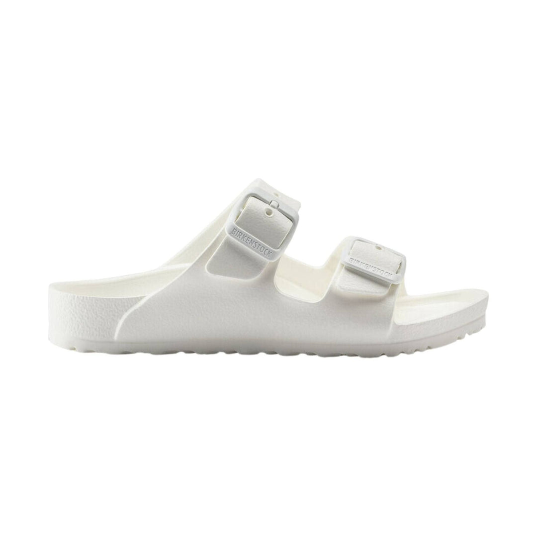 White two-strap molded sandal with contoured footbed and buckled straps