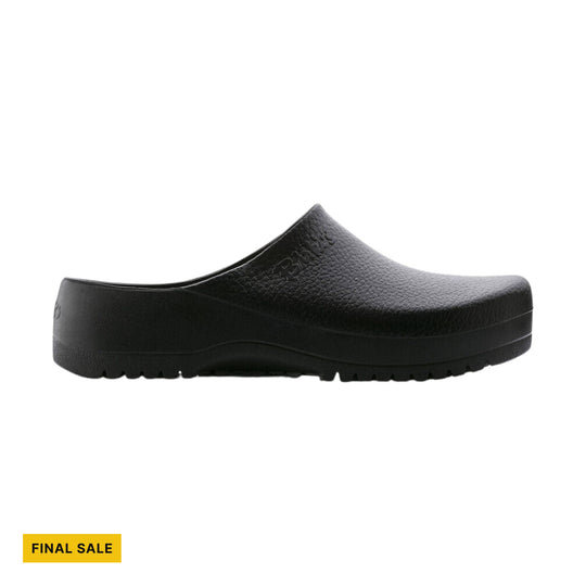 Black slip-on clog with a molded upper and thick lug sole, shown in side profile. FINAL SALE text appears below.