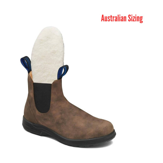 Brown Chelsea boot with a removable thermal insert and side pull tabs
