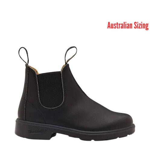 Black Chelsea boot on a white background with 'Australian Sizing' text.