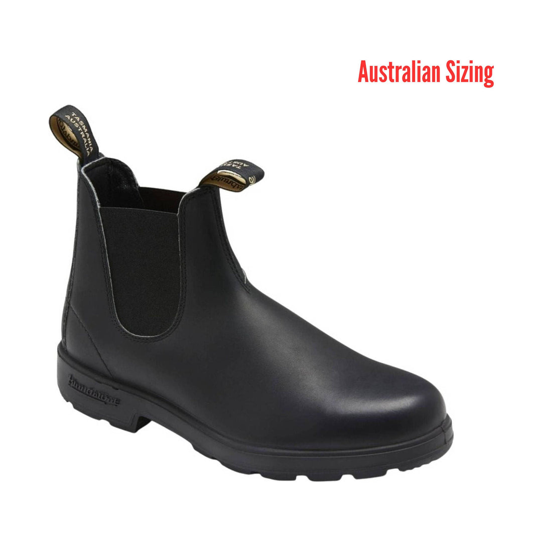 Black rubber boot with 'Australian Sizing' text on a white background