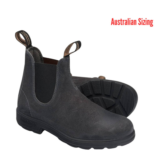 Pair of black Chelsea boots on a white background with 'Australian Sizing' text.