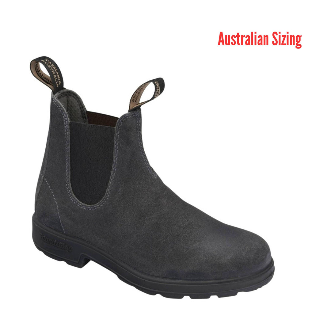 Black Chelsea boot on a white background with 'Australian Sizing' text.