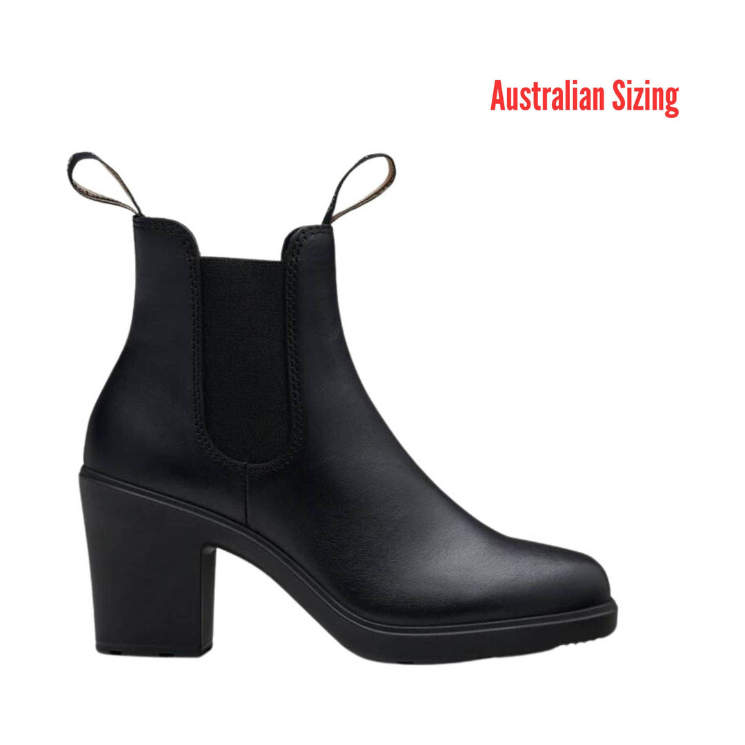 Black ankle boot with 'Australian Sizing' text on a white background