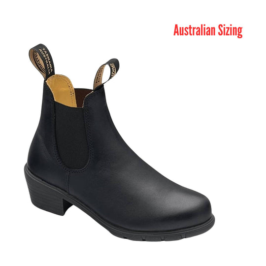 Black leather boot with tan interior on a white background, featuring 'Australian Sizing' text.