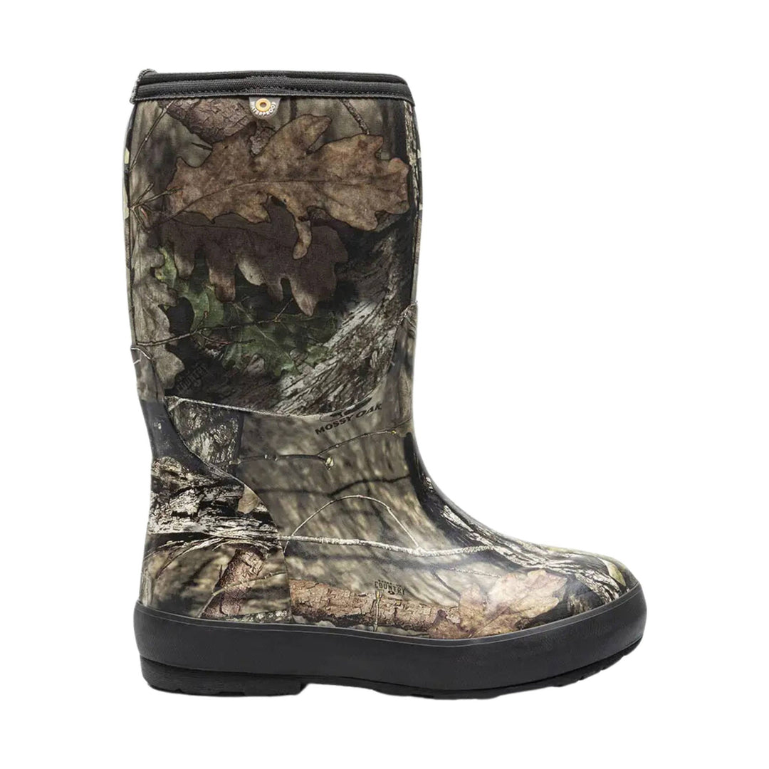 Camo rain boot with black rubber sole