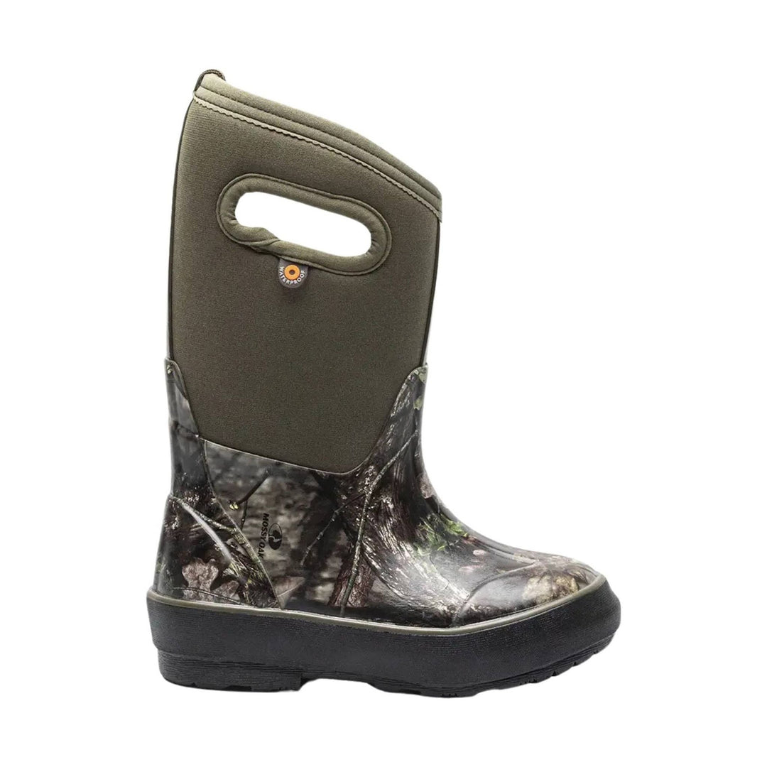 Tall camo rain boot with olive neoprene shaft, black rubber sole, and side handle opening