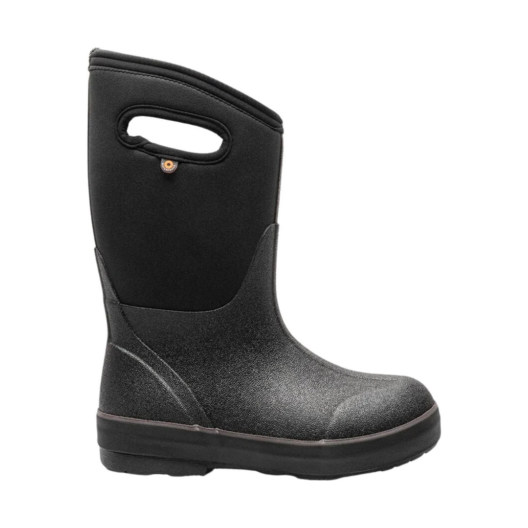 Black insulated rain boot with pull handle and thick treaded sole