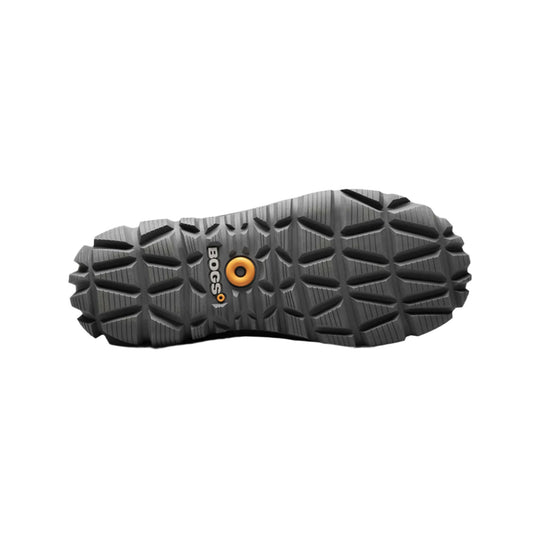 Gray boot outsole with deep traction lugs and a BOGS logo insert