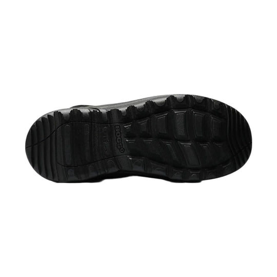 Black boot outsole with deep lug tread and embossed BOGS branding