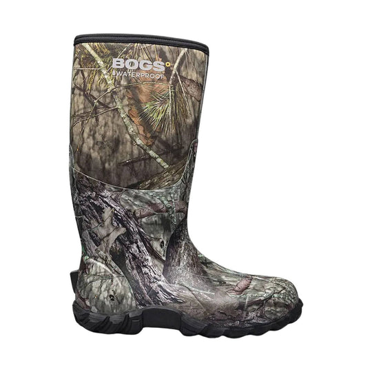 Camouflage boot with Bogs logo on a white background