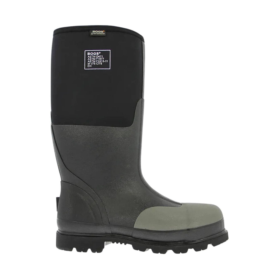 Black and gray rubber boot with a visible brand logo on a white background